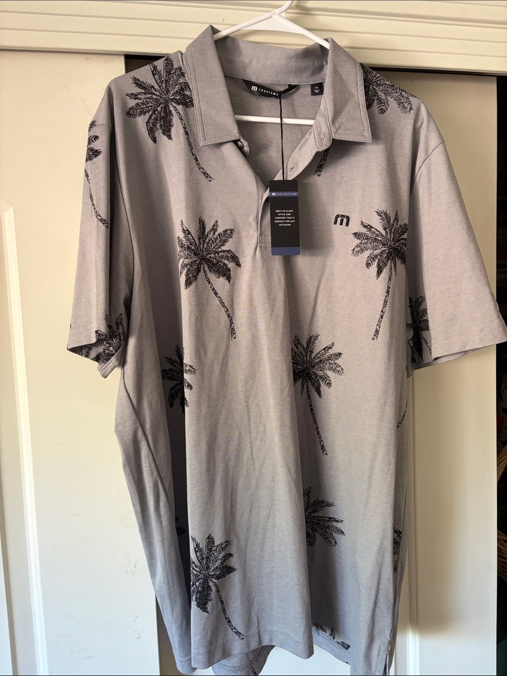 Travis Mathew Light Gray Palm-Print Polo